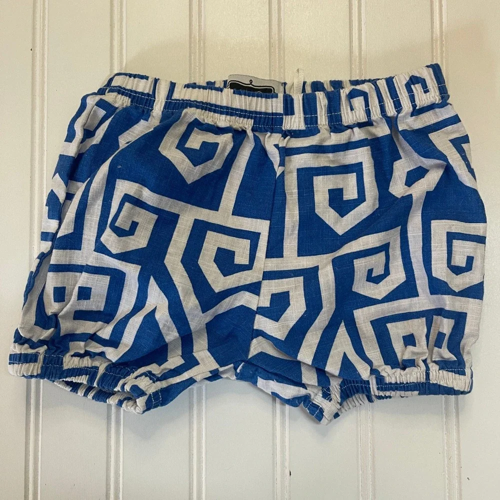 Mud Pie Baby Lion Bloomers Blue White Greek Key Diaper Cover 0-12M Cotton